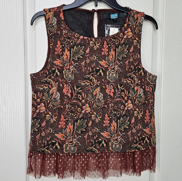 Anthropologie Eva Franco Brown Floral Jacquard Tulle Sleeveless Top SMALL - Picture 8 of 14